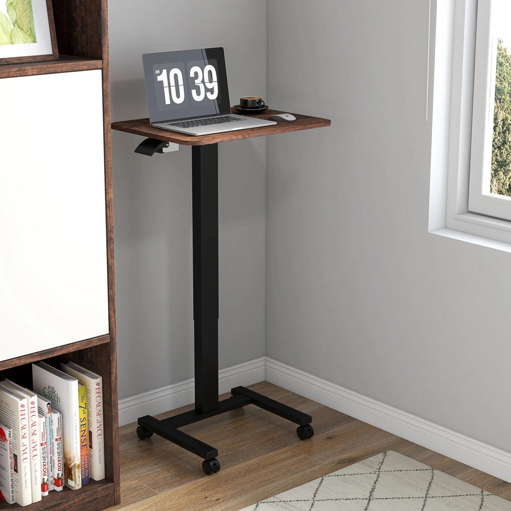 Scrivania per Laptop Regolabile in Altezza con Ruote e Freno, 65x48 cm, Altezza 68-108 cm, Rustico Marrone