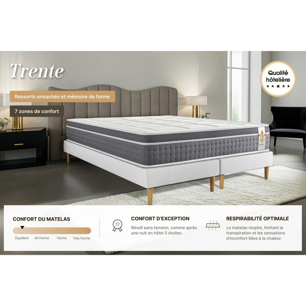 Pacchetto letto completo - Materasso 200x200cm + Box spring con doghe (kit) + 2 cuscini + Piumino - Trente