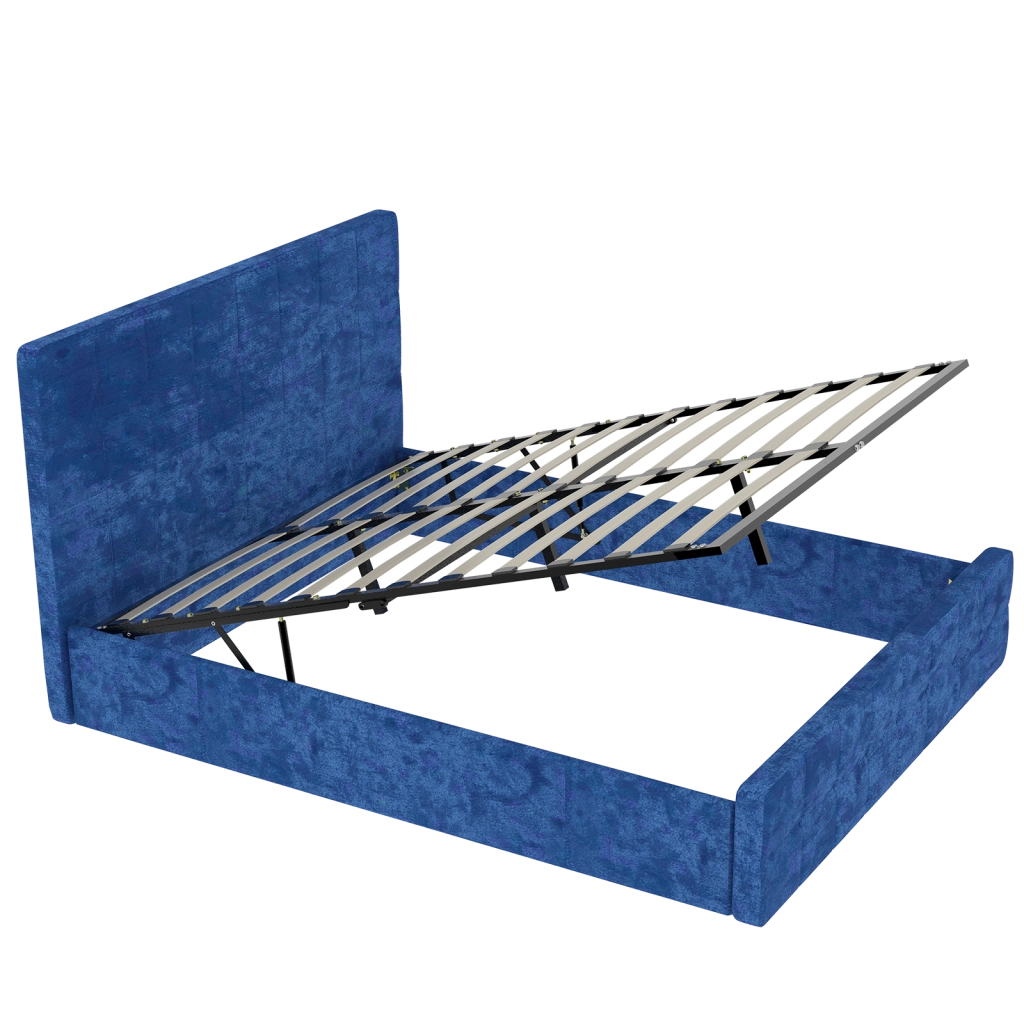 Letto imbottito matrimoniale 140×200 cm con testiera trapuntata, senza materasso, tessuto in velluto blu