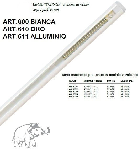 Bacchetta bastoni per tende con vite allungabile da 150 x 200 cm bianca