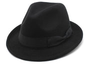 Fedora per Uomo - Classica Trilby Manhattan - Cappello in Pelle - Banda Decorativa Nera - Orlo Corto 4,5 cm - Circonferenza del Cappello 56-58 cm