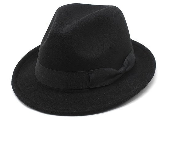Fedora per Uomo - Classica Trilby Manhattan - Cappello in Pelle - Banda Decorativa Nera - Orlo Corto 4,5 cm - Circonferenza del Cappello 56-58 cm