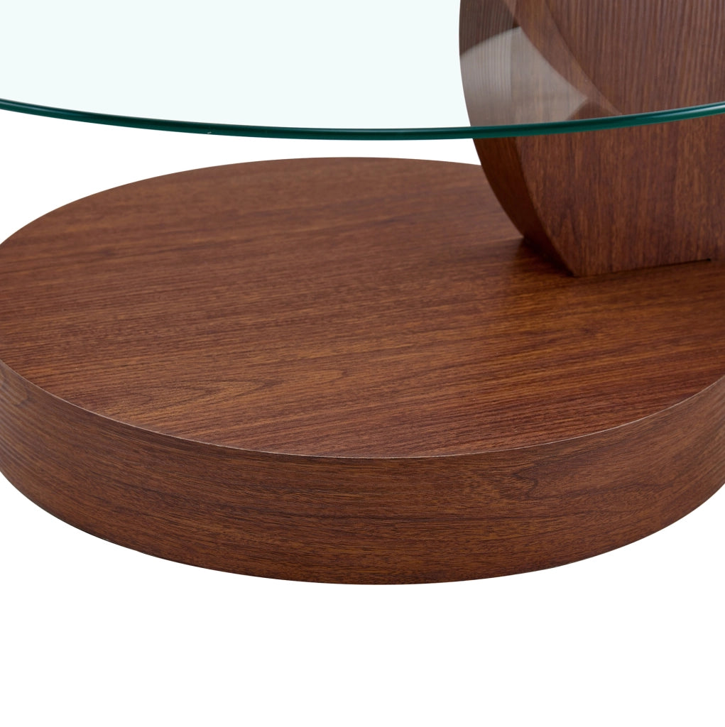 Tavolino da caff¨¨ a due livelli 78,5 cm in MDF effetto noce e vetro di sicurezza trasparente
