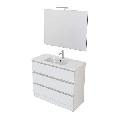 Mobile bagno 100 cm bianco opaco con specchio e lavabo incluso Master