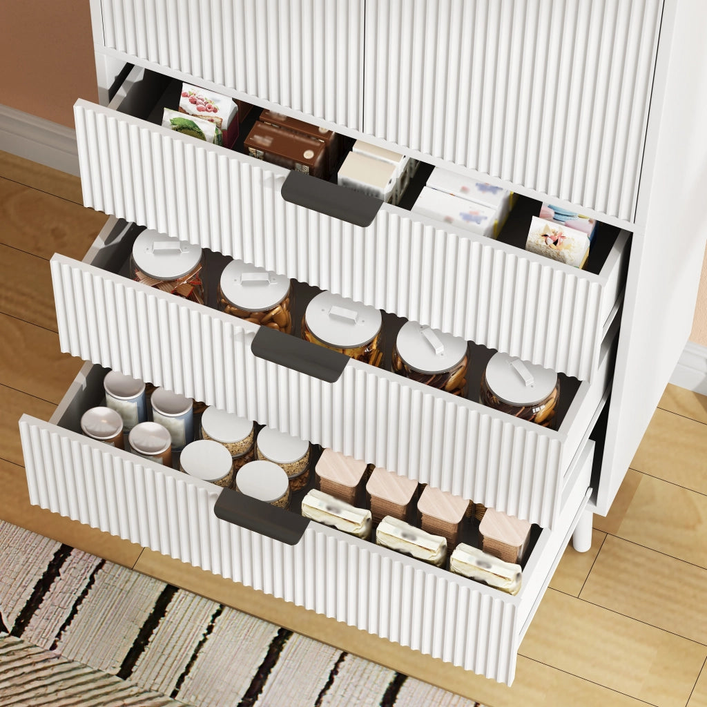 Mobile dispensa con 2 ante; 3 cassetti e ripiani regolabili in MDF bianco per cucina e soggiorno 75 × 35 × 180 cm