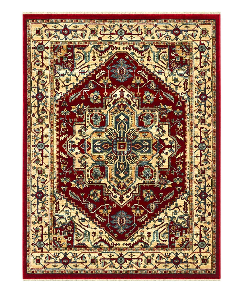 Tappeto KAZAKH 1535 rosso e oro cm.140x200 stile orientale persiano alta qualità con effetto lucente