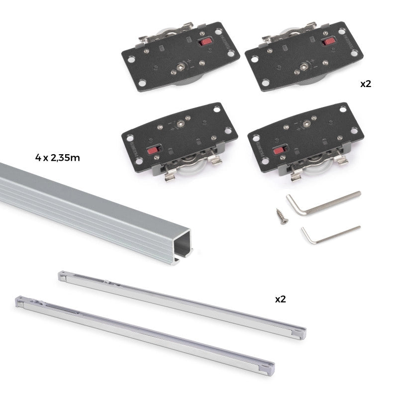 Kit di ferramenta per armadio 2 con porte scorrevoli e chiusura soft Flow2 con binari incassati 2,35 m, pannelli non i..