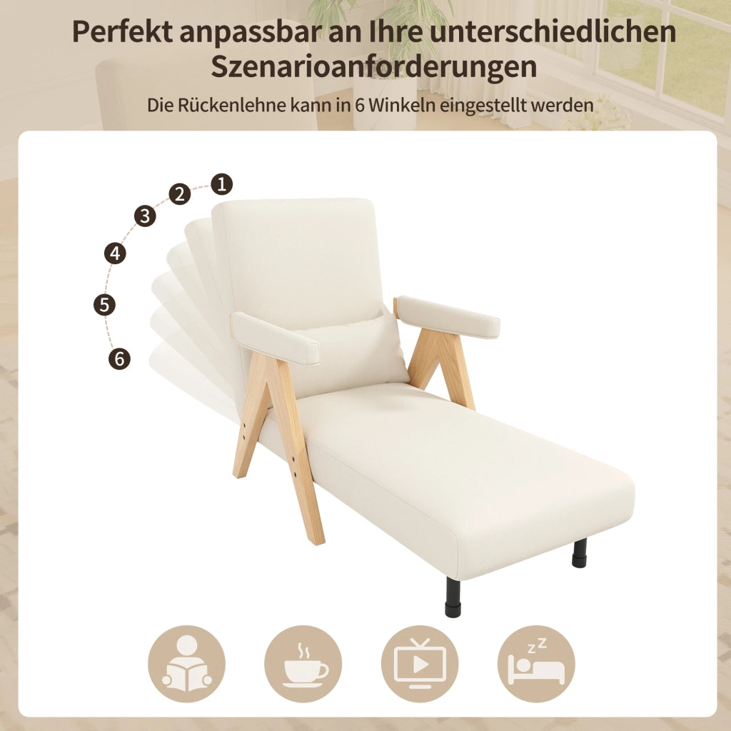 Poltrona letto 3 in 1 87x64x60 cm; schienale reclinabile a 6 posizioni; tessuto effetto lino beige