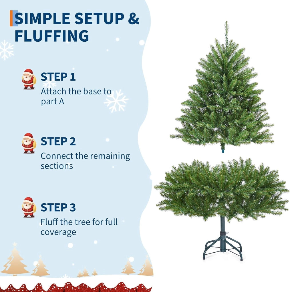 Albero di Natale Classico 180cm in PVC con Apertura Automatica a Ombrello e Base Metallo