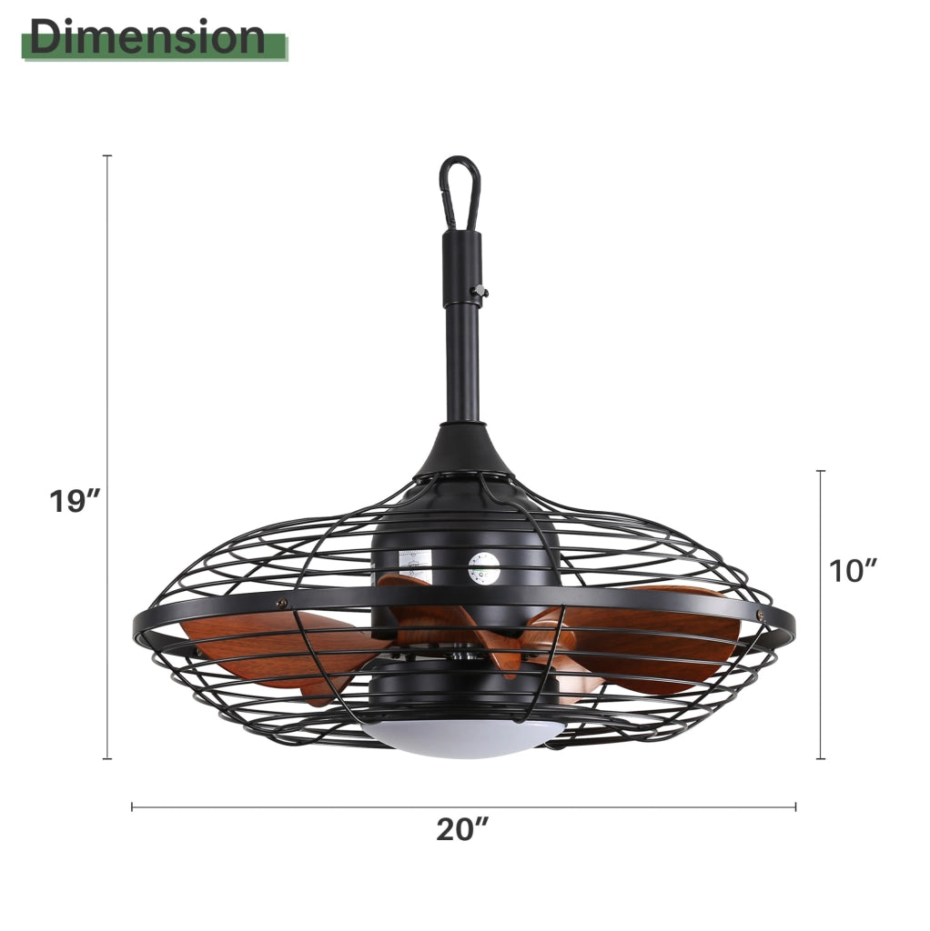 Ventilatore da soffitto nero con luce LED, motore DC reversibile e telecomando
