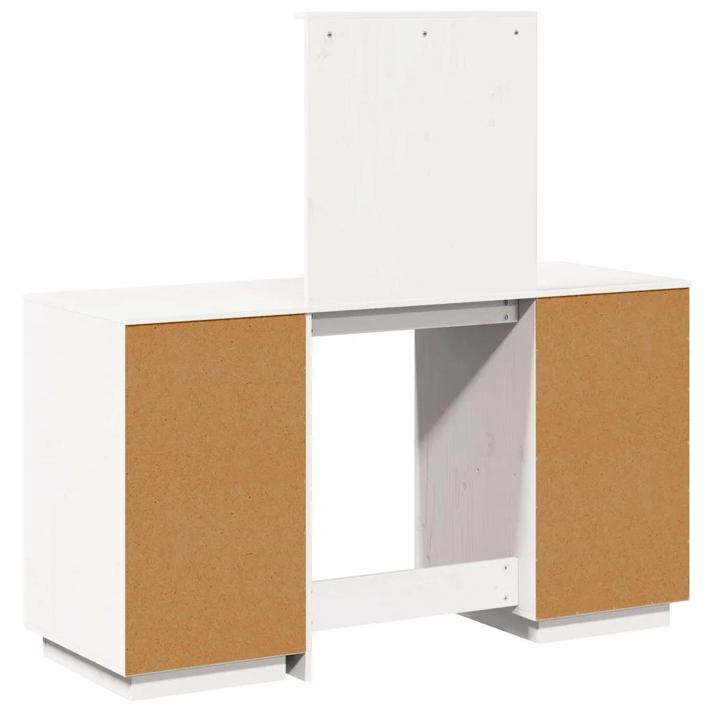 Set Toeletta | Tavolo da Trucco con Specchio Bianco in Legno Massello di Pino