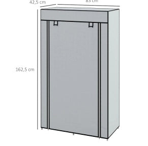 Armadio tessile salvaspazio con 5 scomparti, appendiabiti e zip, grigio chiaro, 83x42,5x162,5 cm
