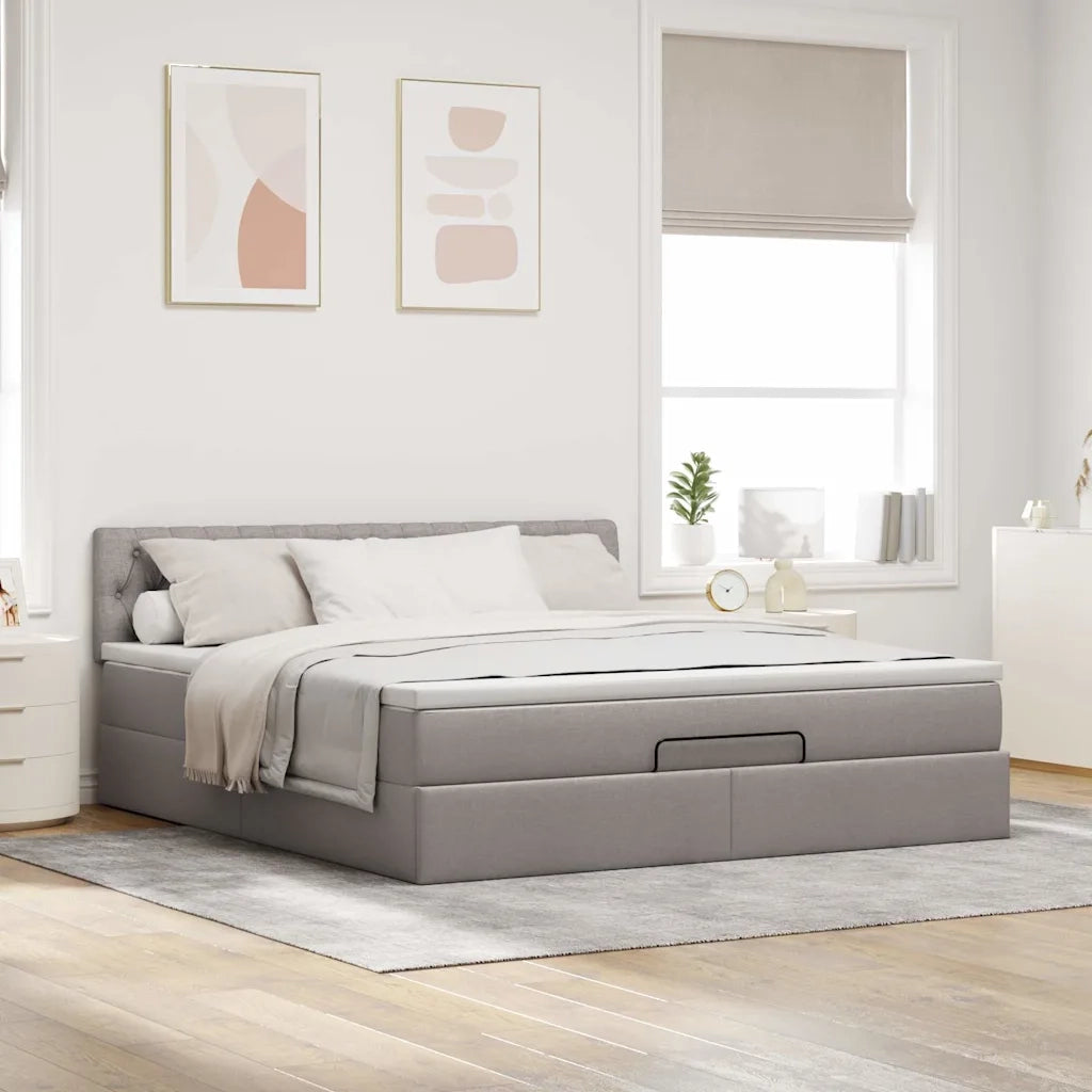 Pouf Letto con Materasso e LED Tortora 180x200cm in Tessuto