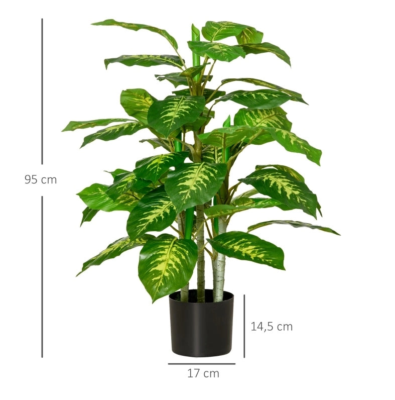 Pianta artificiale Dieffenbachia ULEVR 95 cm in plastica con vaso in cemento nero, verde, per interno ed esterno