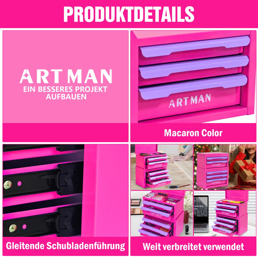 Cassettiera da scrivania con 5 cassetti impilabile in acciaio laminato a freddo per cosmetici e ufficio