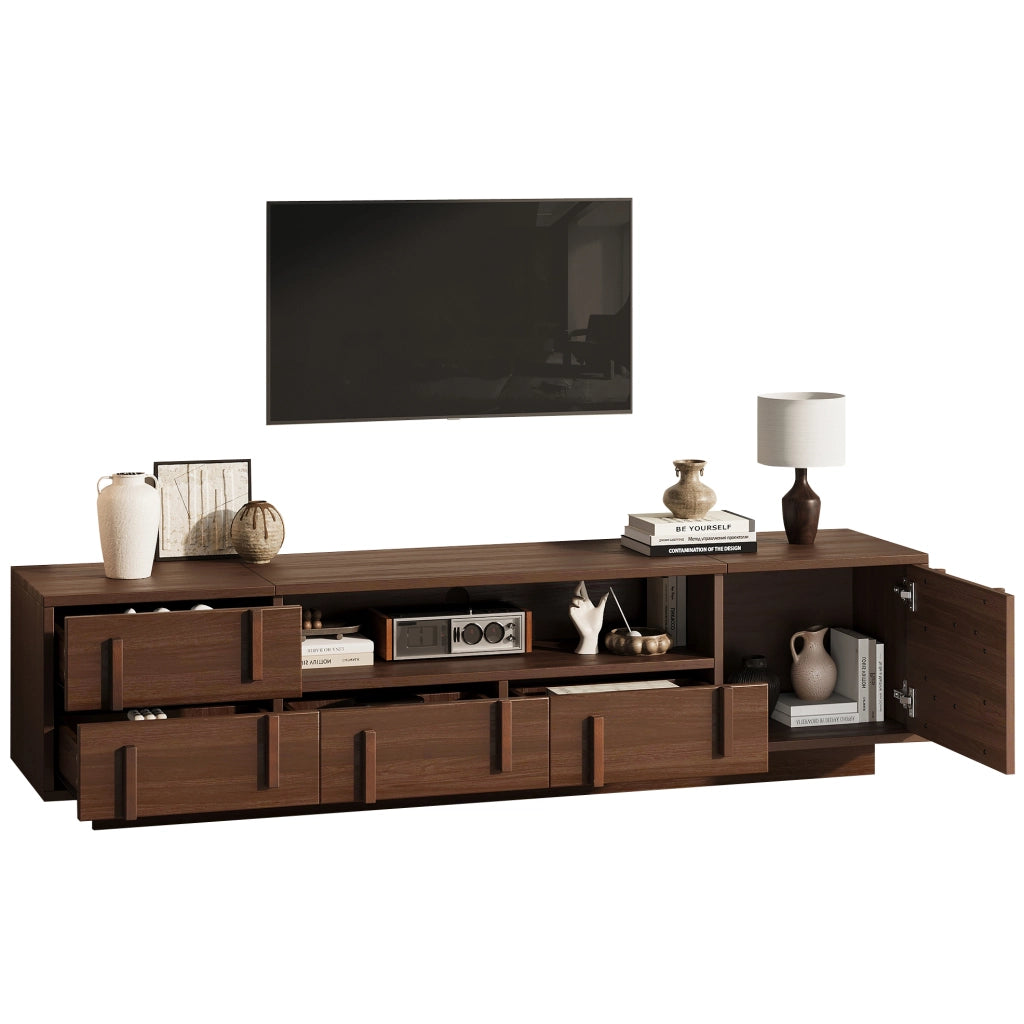Mobile TV da terra 180x40x45 cm in MDF color noce con 4 cassetti