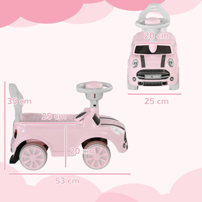 Auto cavalcabile per bambini 1,5-3 anni, max 25 kg, rosa, con clacson, sedile antiscivolo e protezione anti-ribaltamento
