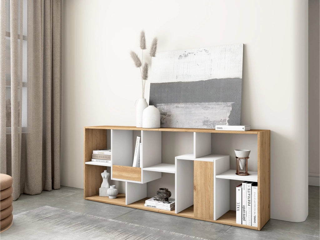 Libreria scaffale, 162x67x31cm, Per libri, Rovere e bianco RF4115