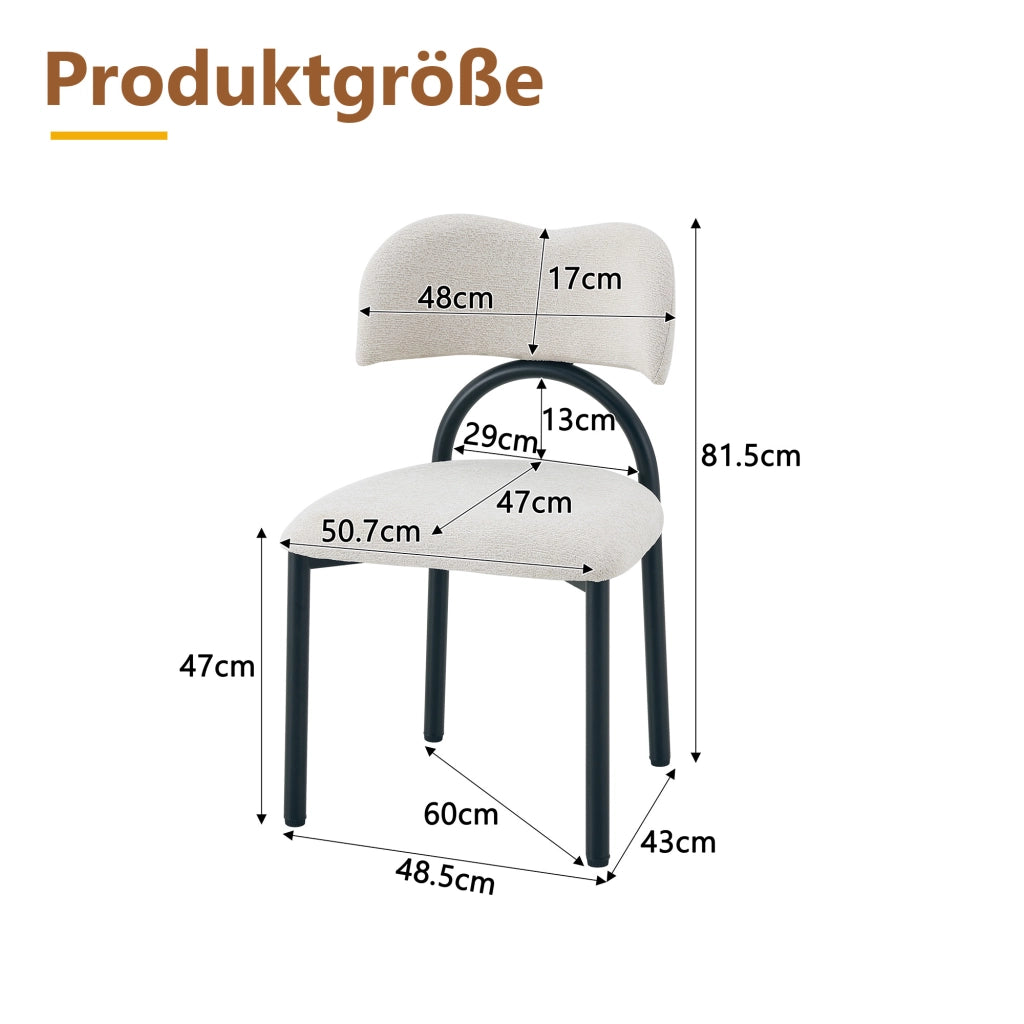 Set 2 sedie da pranzo imbottite con schienale curvo e gambe in metallo nero, in tessuto beige, per cucina e soggiorno