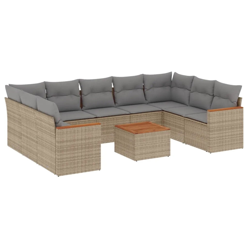 Set Divano da Giardino 10 pz con Cuscini Beige in Polyrattan