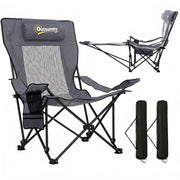 Set 2 Sedie da Campeggio Pieghevoli Grigio Scuro con Schienale Regolabile Poggiapiedi Portabicchieri e Poggiatesta per Giardino Pesca