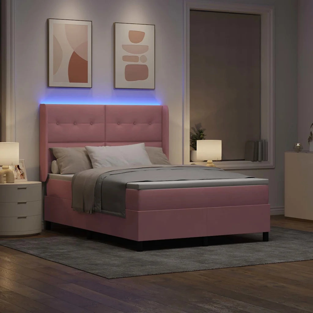 Letto a molle con testiera Rosa 140 x 200 cm Velluto