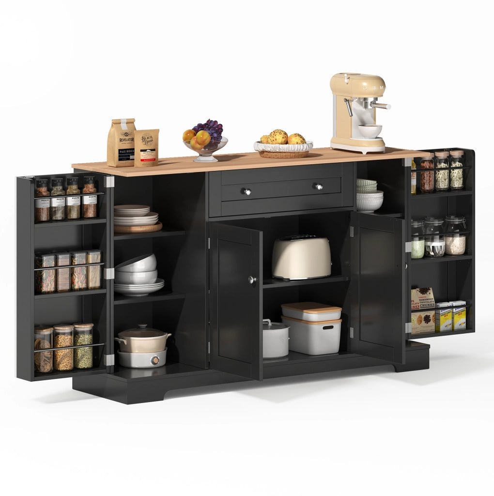 Buffet da cucina multifunzionale 138 cm con cassetto, ante con ripiani regolabili e sistema anti-ribaltamento