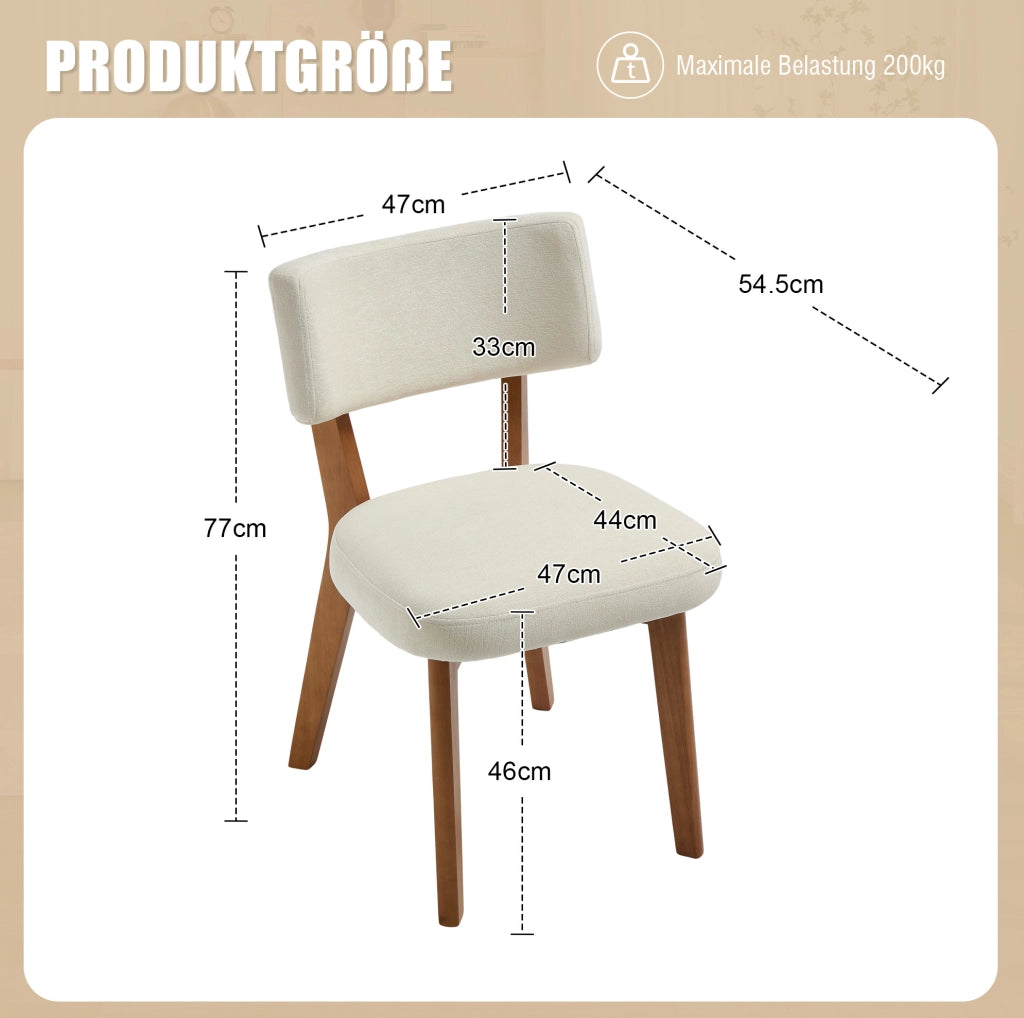 Set 2 Sedie da Pranzo Stile Mid-Century con Gambe in Legno Massello e Seduta Imbottita in Tessuto Beige