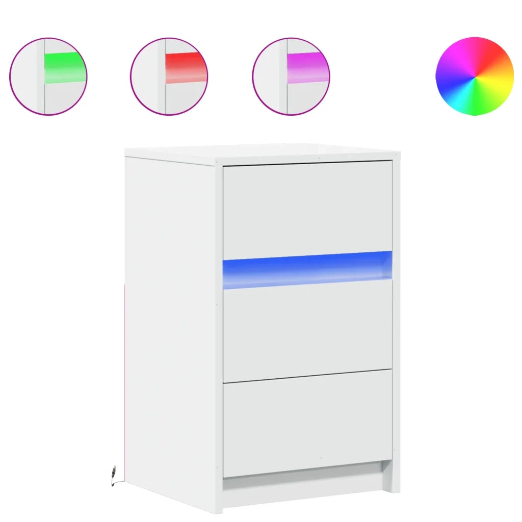 Comodino | Armadio da Notte | Mobiletto da notte con Luci LED Bianco in Legno Multistrato