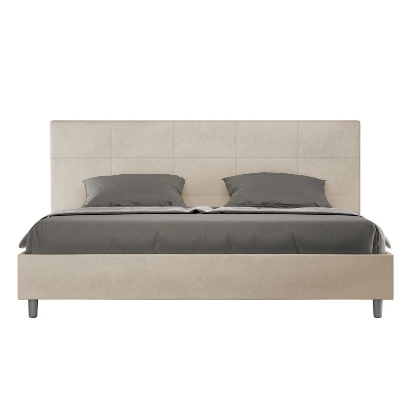Letto imbottito Matrimoniale 190x200 cm Mika - Contenitore,Microfibra,Sabbia