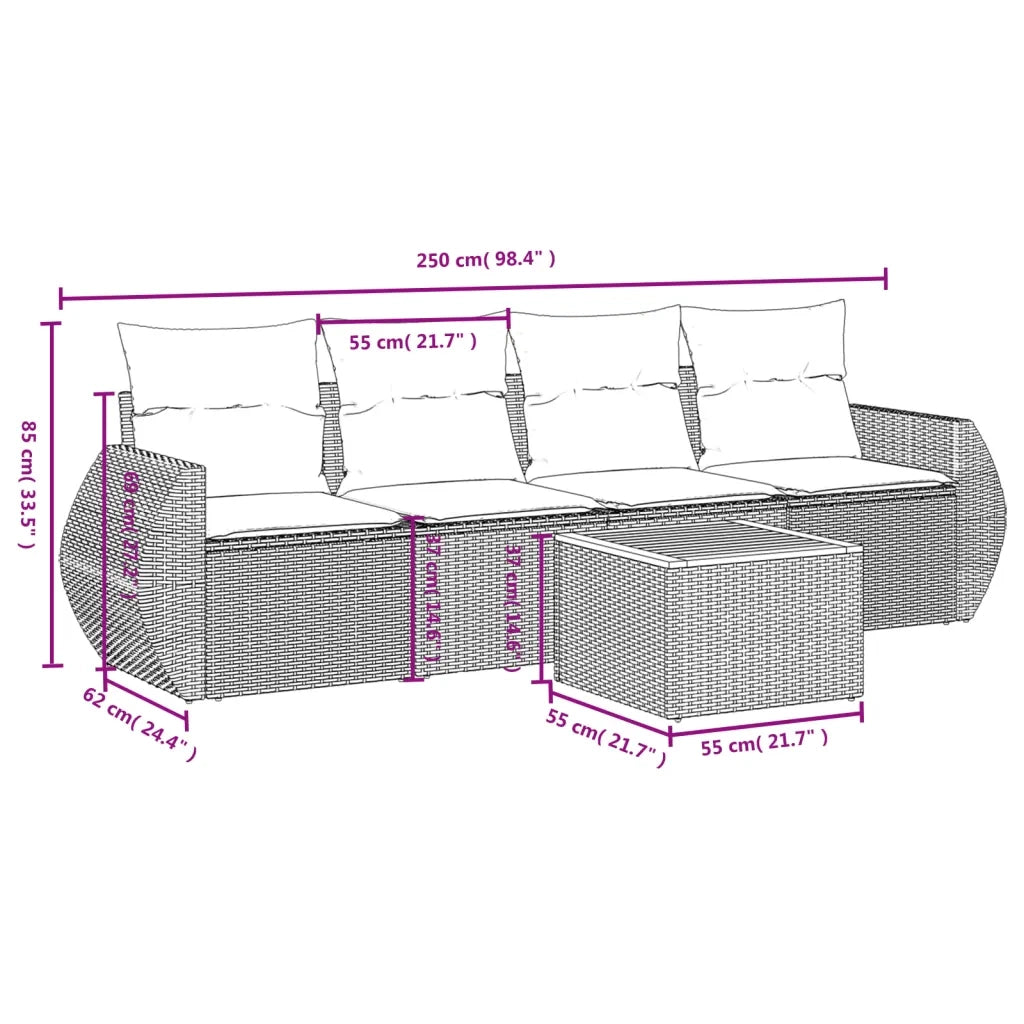 Set Divano da Giardino 5 pz con Cuscini Beige in Polyrattan