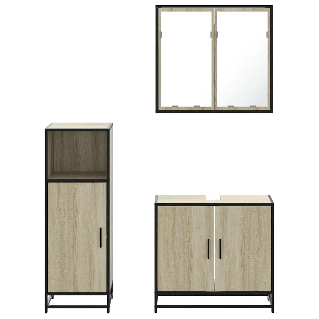 Set Mobili da Bagno | Armadio da bagno 3 pz Rovere Sonoma in Legno Multistrato