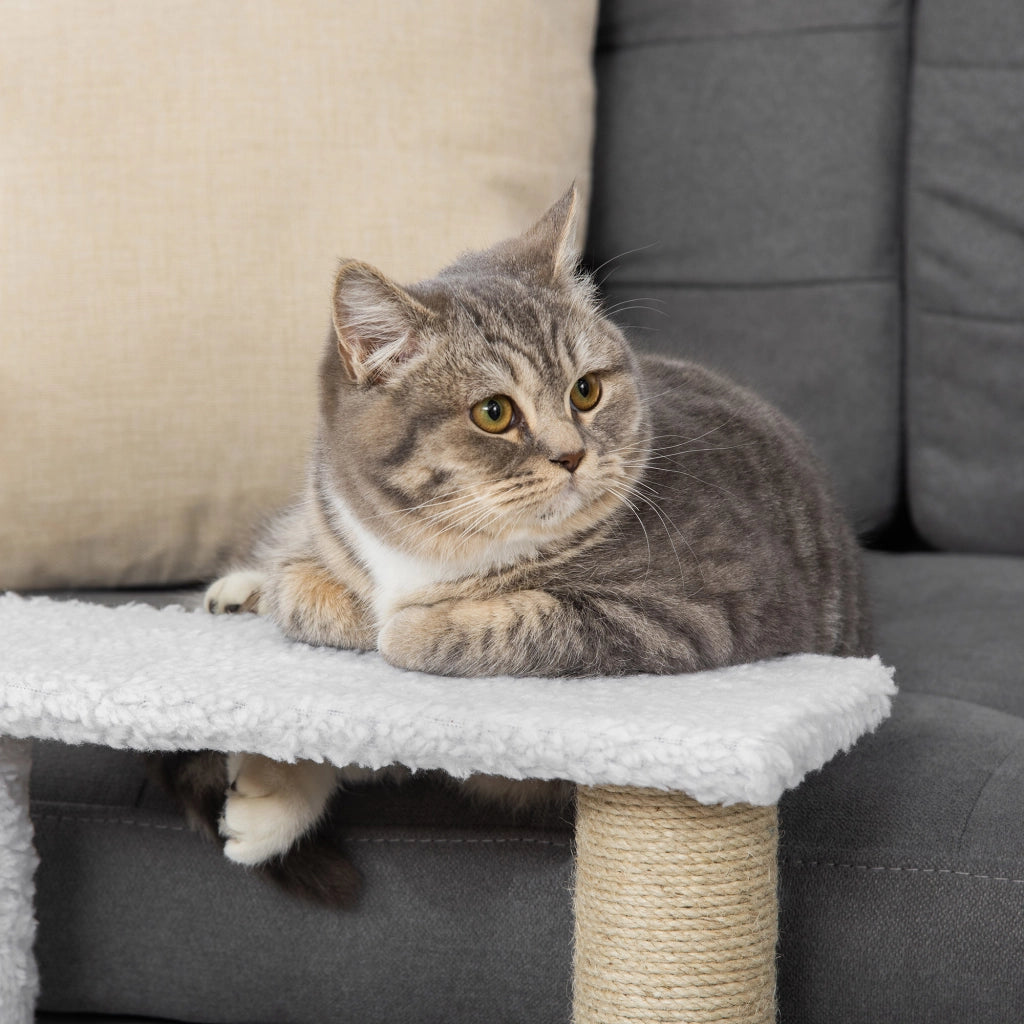 Scaletta per Gatti a 3 Gradini con Tiragraffi in Juta e Peluche; per Animali fino a 5 kg; Bianco; 45x40x48 cm