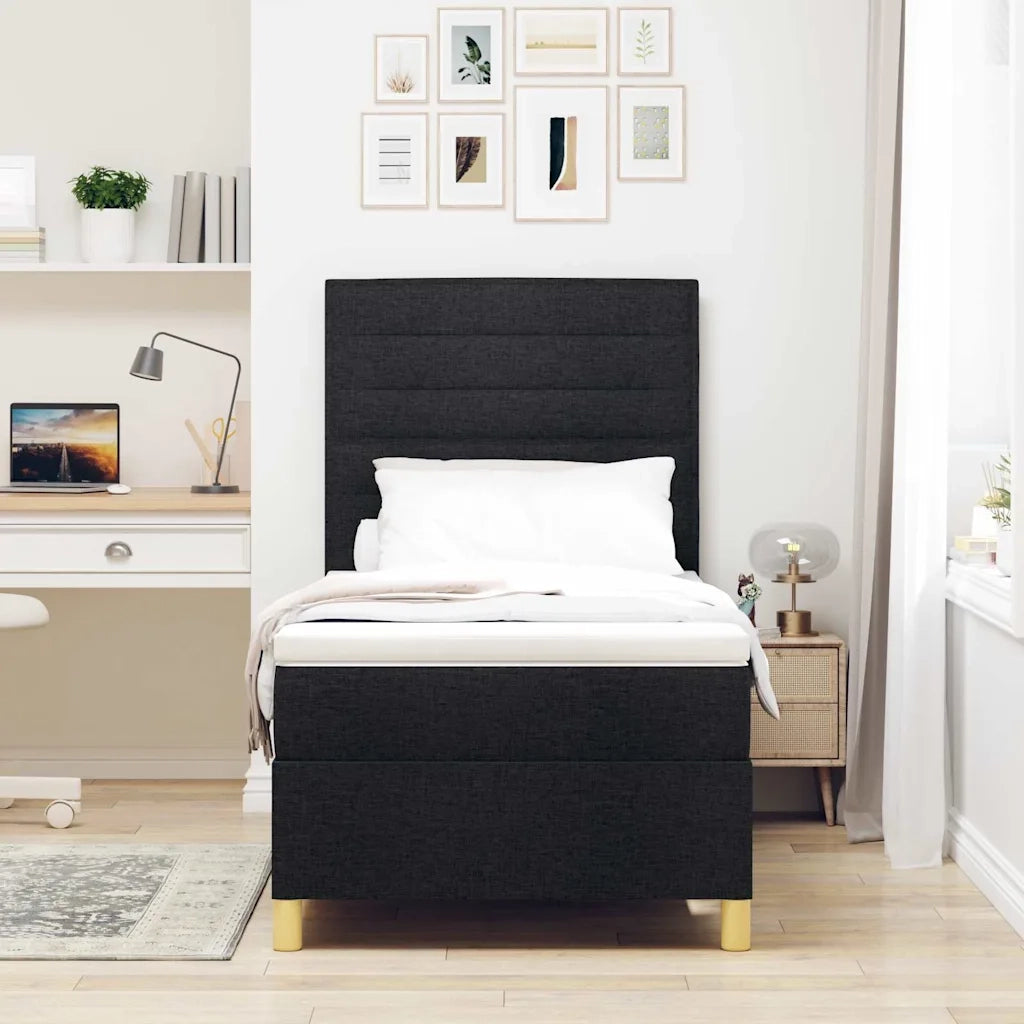 Letto a Sorgente LED con materasso Nero 100 x 200 cm Tessuto