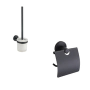 Set da bagno nero opaco 2 accessori: porta scopino, coprirotolo | Spin
