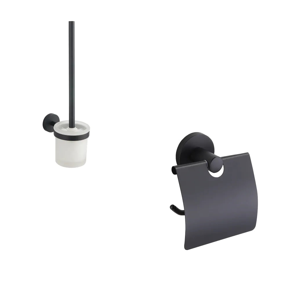 Set da bagno nero opaco 2 accessori: porta scopino, coprirotolo | Spin