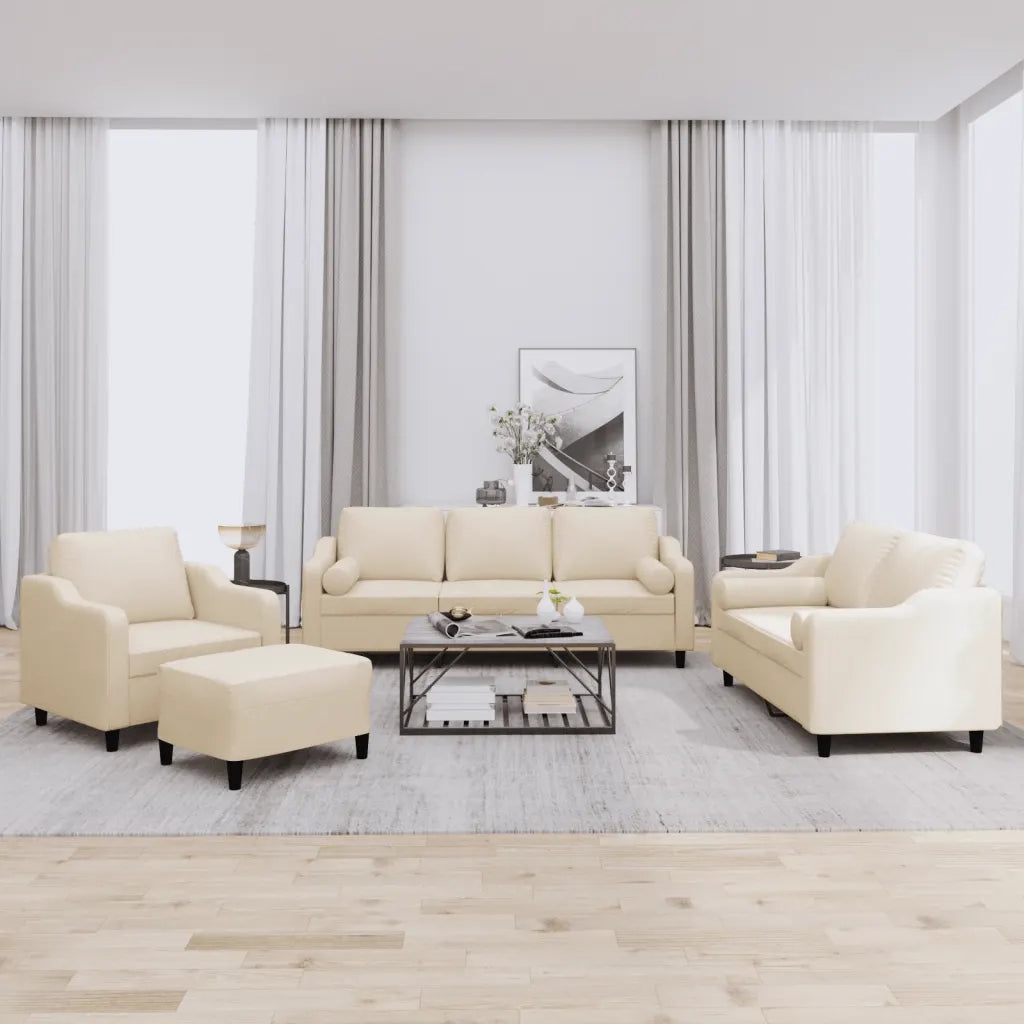 Set Divani 4 pz con Cuscini Crema in Tessuto