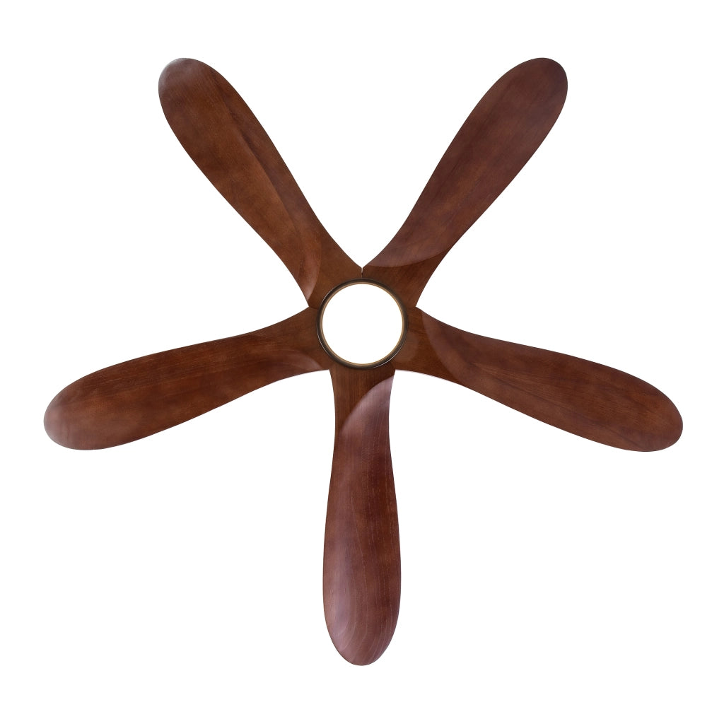 Ventilatore da soffitto con luce; 5 pale in legno massello; noce e nero