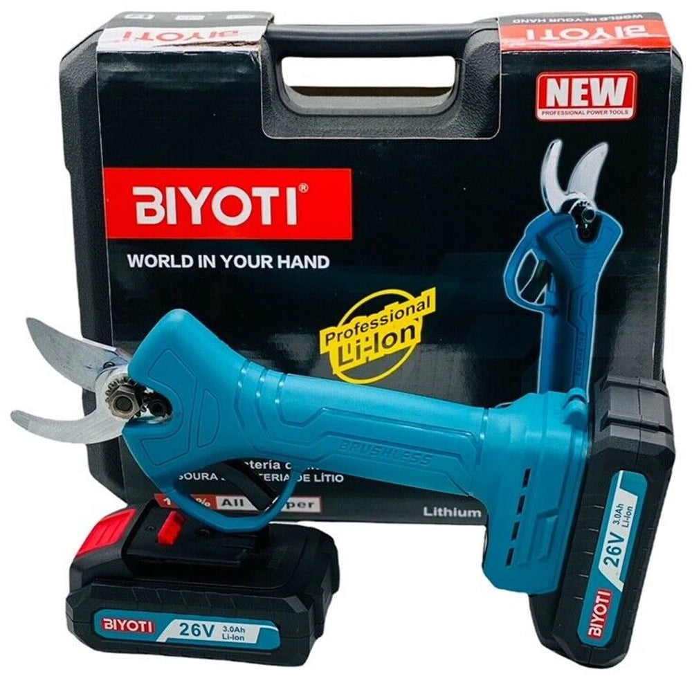 Trade Shop - Forbice Da Potatura A Batteria Cesoia Tronca Rami 26v Cordless 2 Batterie 3.0ah -