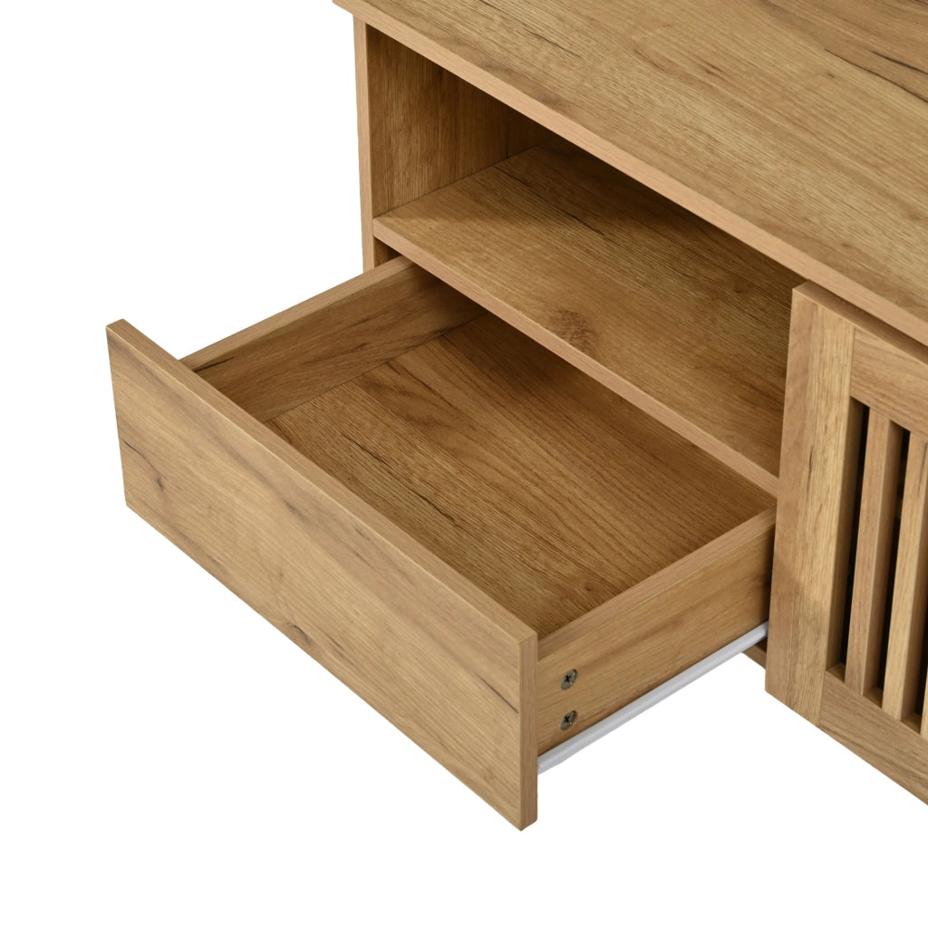 Mobile TV 180x40x51 cm con 2 ante a griglia e 2 cassetti effetto legno naturale HOMVRA