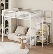 Letto a soppalco 140x200 cm con armadio e scala, bianco