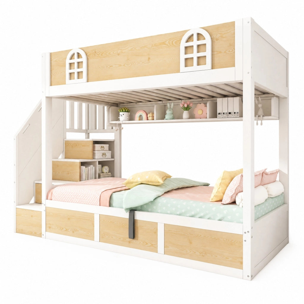 Letto a castello per bambini 90x200 cm con scala contenitore e vano sottoletto HOMVRA