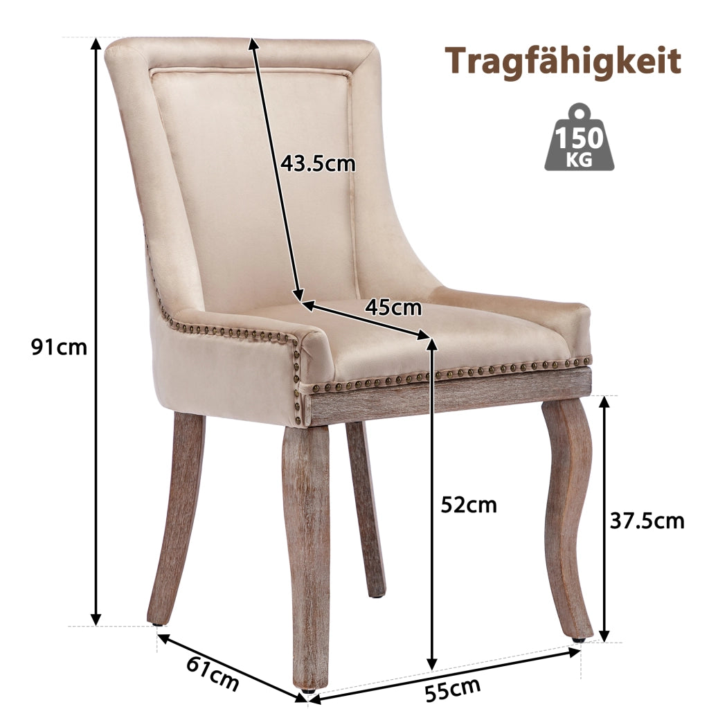 Sedia da Pranzo Imbottita con Gambe in Legno Massello e Velluto ¨C Xylo ¨C Beige, Set 6 Pezzi