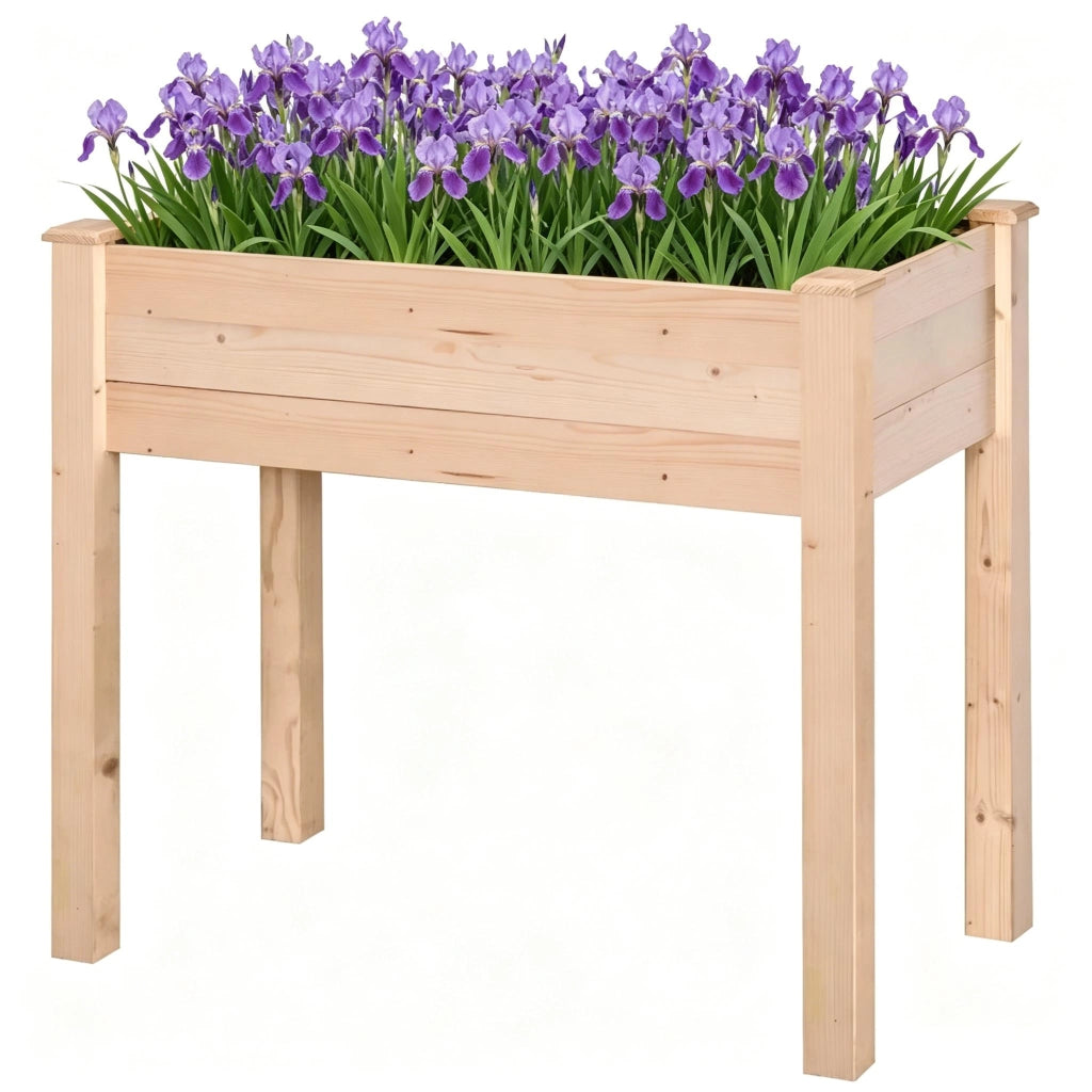 Fioriera rialzata in legno di abete con fodera in tessuto non tessuto e 4 fori di drenaggio 86 × 46 × 76 cm