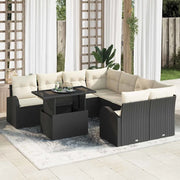 Set Divano da Giardino con archiviazione 9 pcs Nero polyrattan