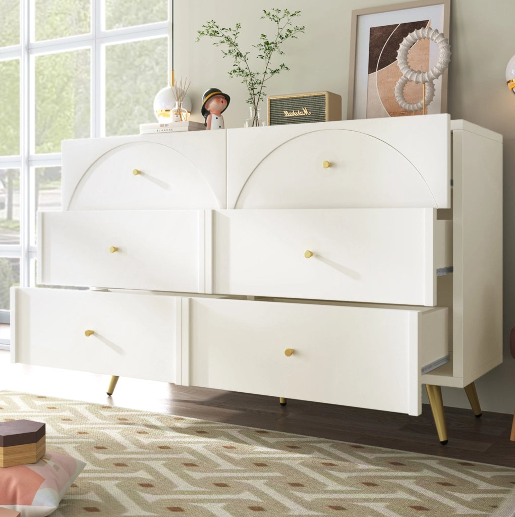 Cassettiera 6 cassetti 120x40x85 cm in pannello truciolare crema bianco HOMVRA