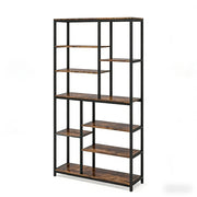 Libreria con ripiani aperti, stile industriale, in metallo, marrone rustico, per soggiorno, 100 × 30 × 200 cm