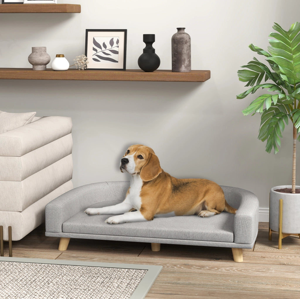 Divano per cani rialzato con cuscino, grigio