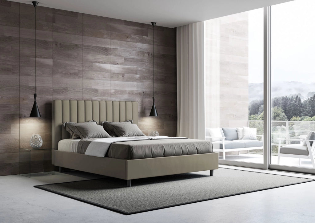BS COM Letto matrimoniale king size con rete imbottito 170x210 similpelle cappuccino