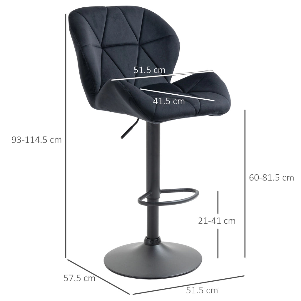 Sgabelli da bar set 2 girevoli regolabili con schienale e poggiapiedi in poliestere nero 51,5 × 57,5 × 93-114,5 cm